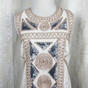 French Connection pearl beaded sequin embroidered cocktail dress art deco shift